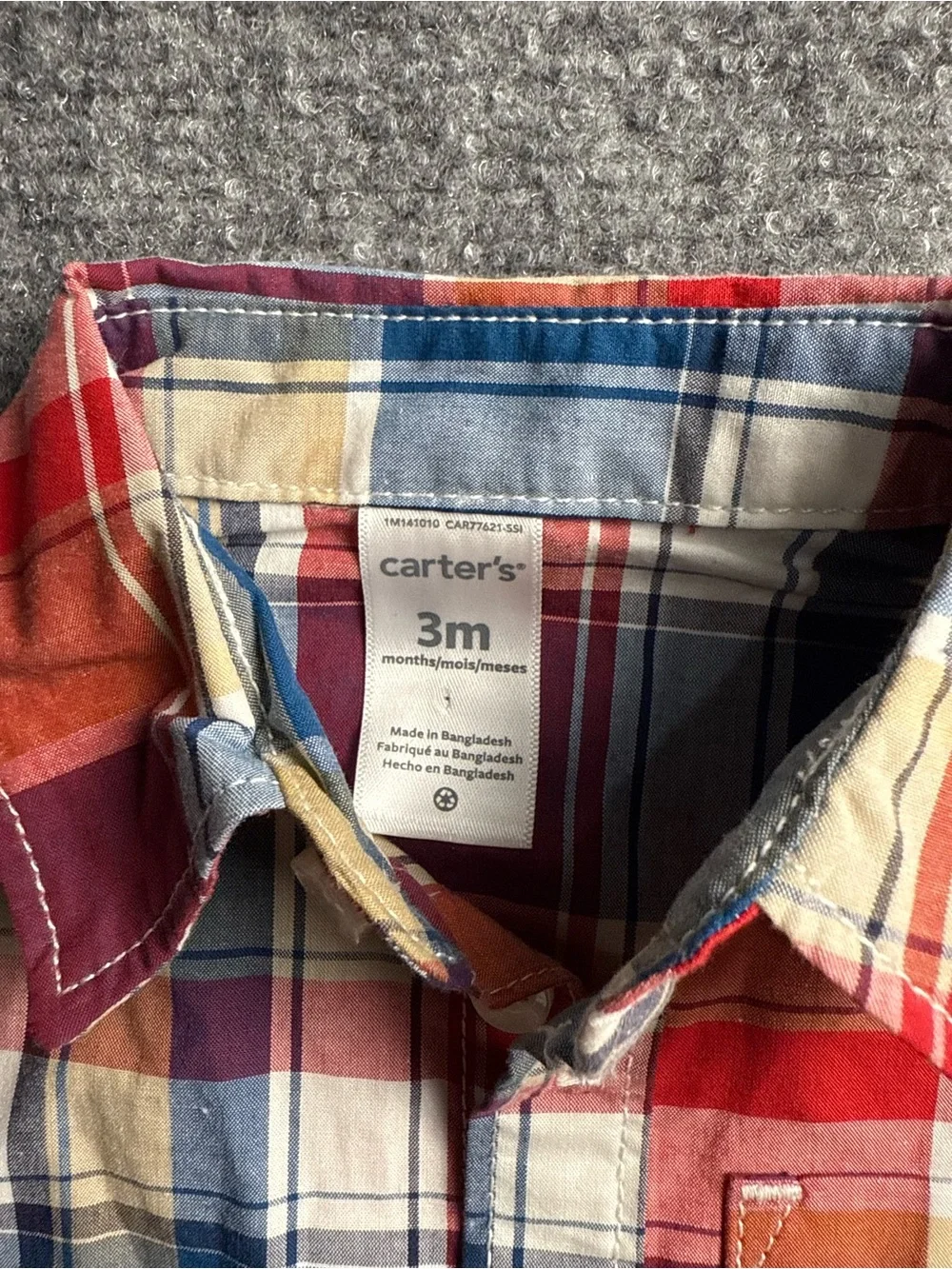 Carter’s Baby’s 3M Button-Front Plaid Shirt Multi-Color Nwt